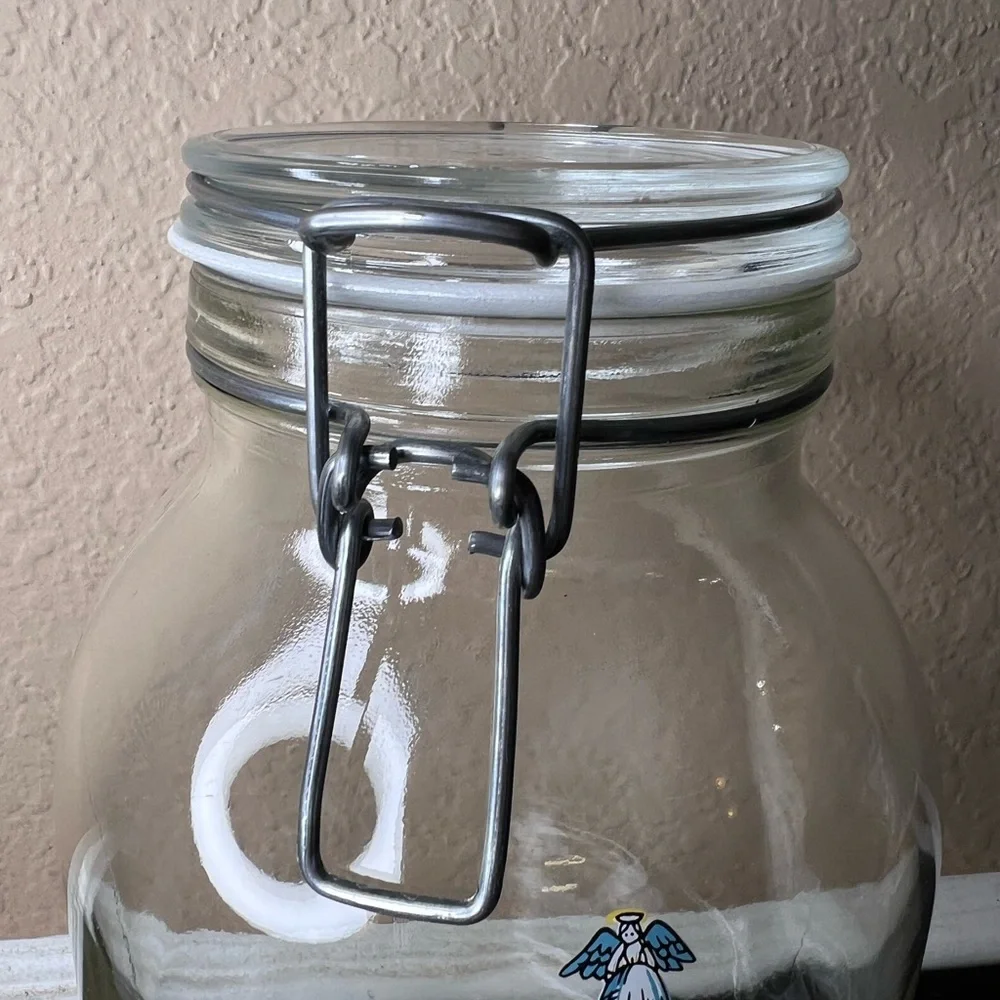 Vintage 1980s Carlton Glass Christmas Tree Cookie Jar – 3L Wire Bail Canister